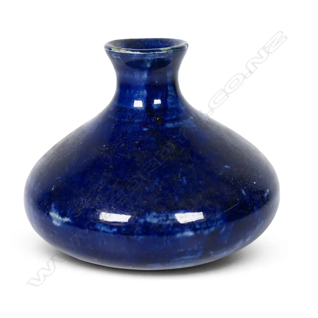 Luke Adams (1838–1918) small blue glazed vase of wide squat form Image 1++