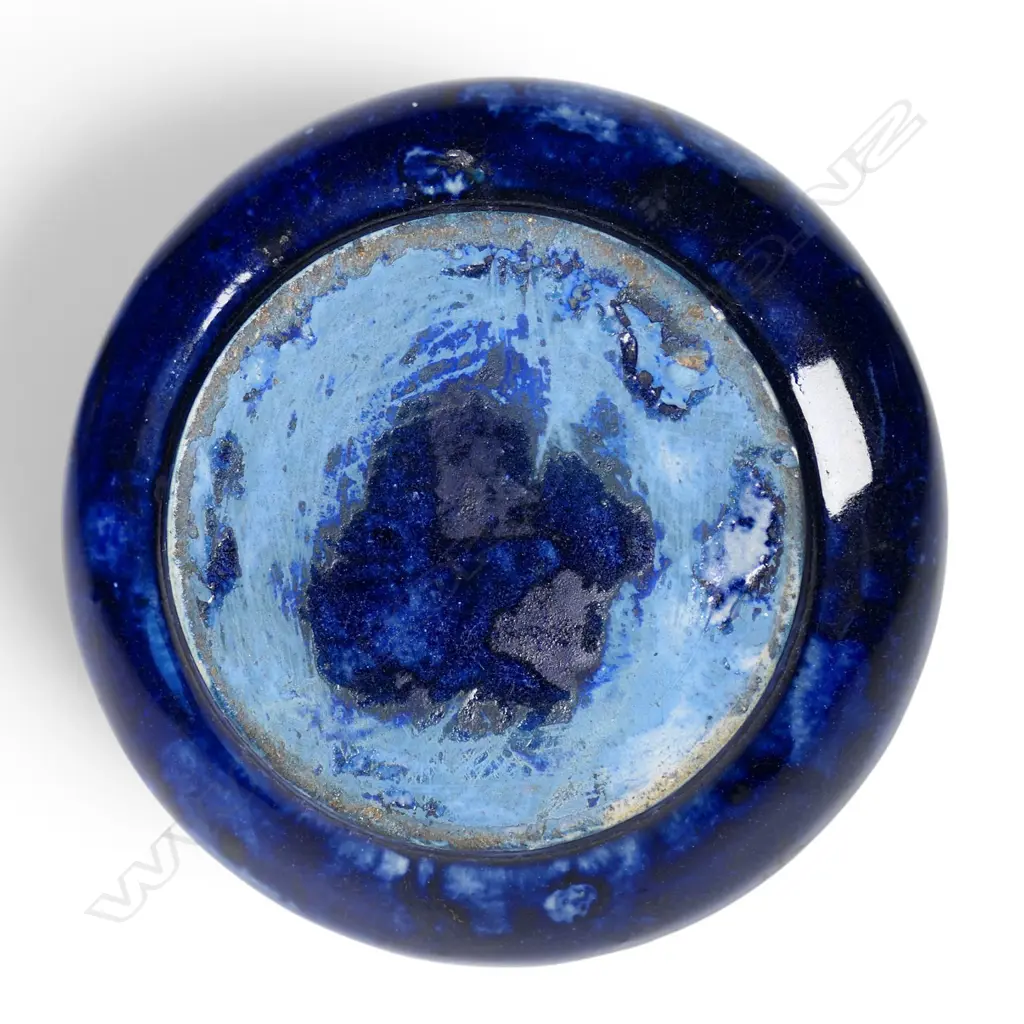 Luke Adams (1838–1918) small blue glazed vase of wide squat form Image 1++
