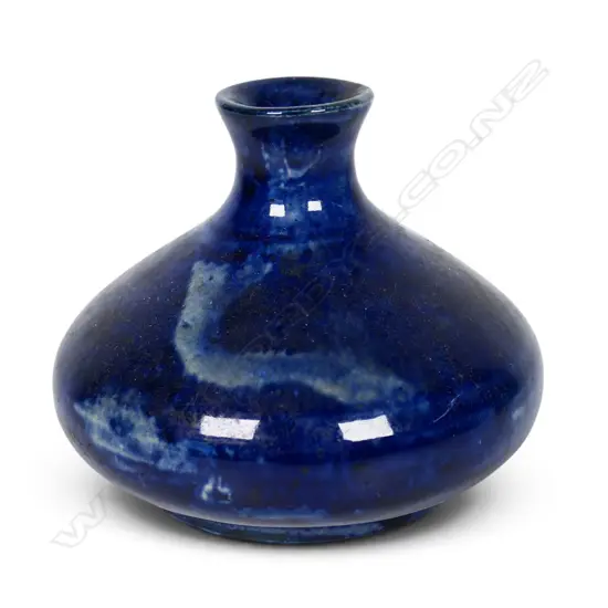 Luke Adams (1838–1918) small blue glazed vase of wide squat form