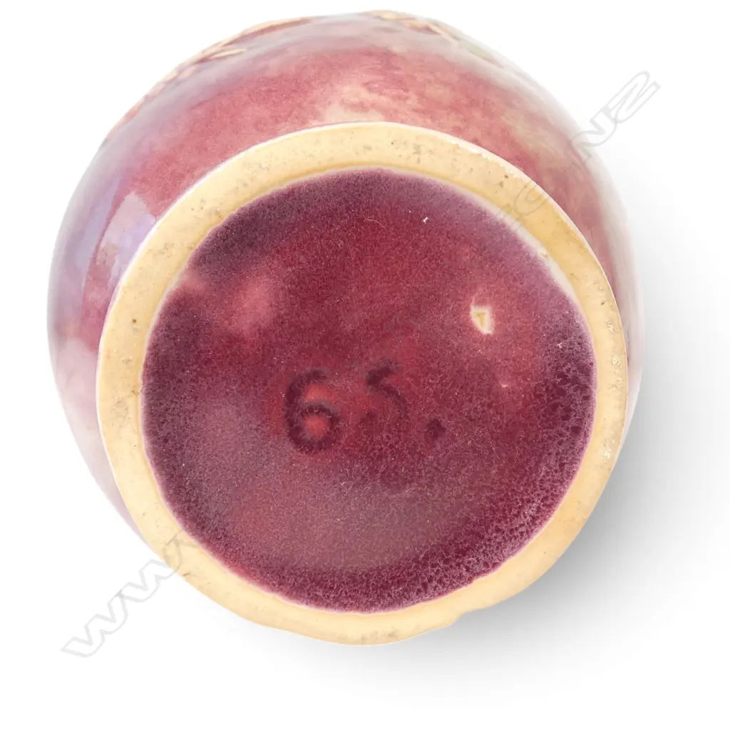 Early Ambrico Crown Lynn vase, plum pink over pale green undercolour, Image 1++