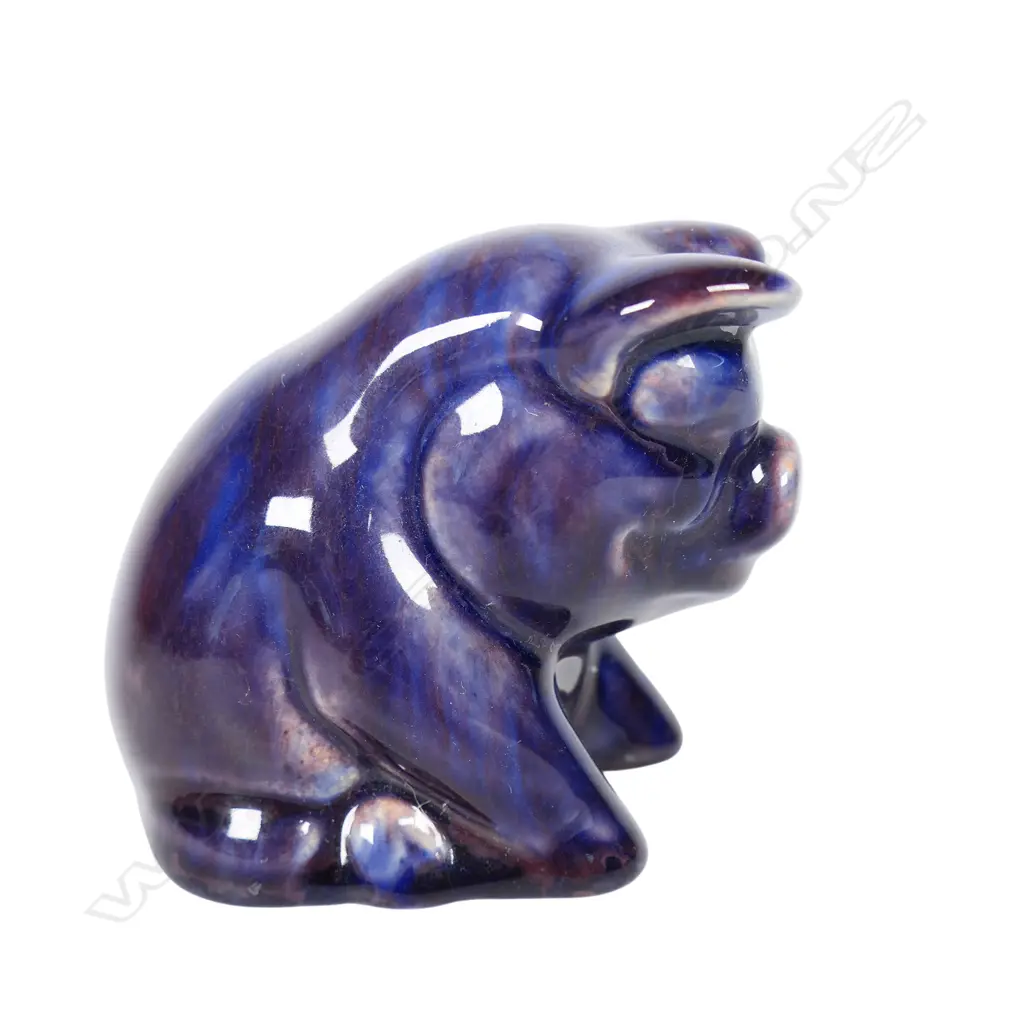 Crown Lynn Potteries Ltd trickle glazed seated pig, Image 1++