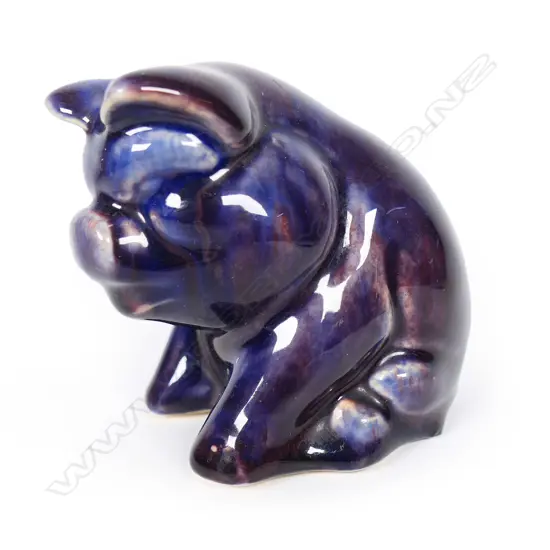 Crown Lynn Potteries Ltd trickle glazed seated pig,