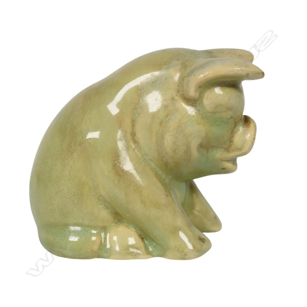 Crown Lynn Potteries Ltd trickle glazed seated pig, Image 1++