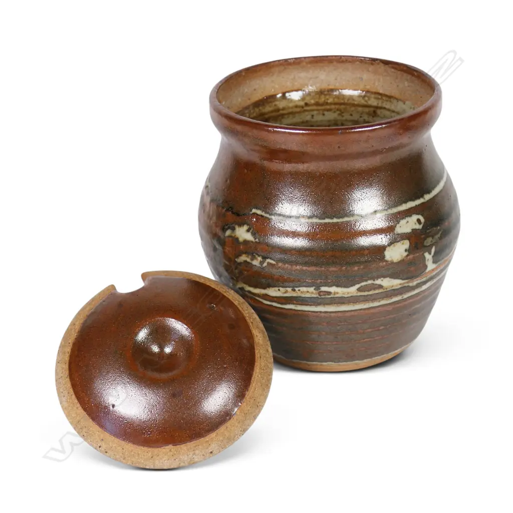 Bruce Martin early pottery wax resist lidded preserve jar /sugar bowl Image 1++