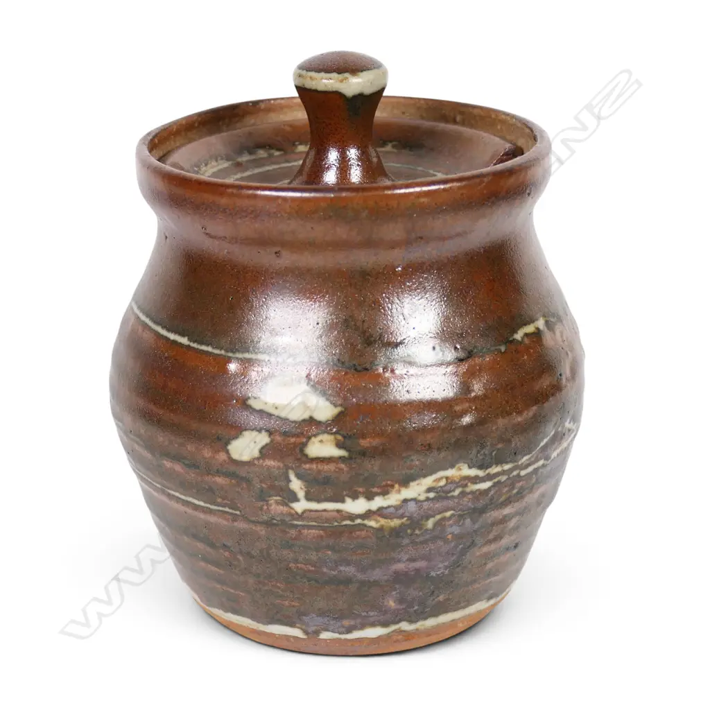 Bruce Martin early pottery wax resist lidded preserve jar /sugar bowl Image 1++