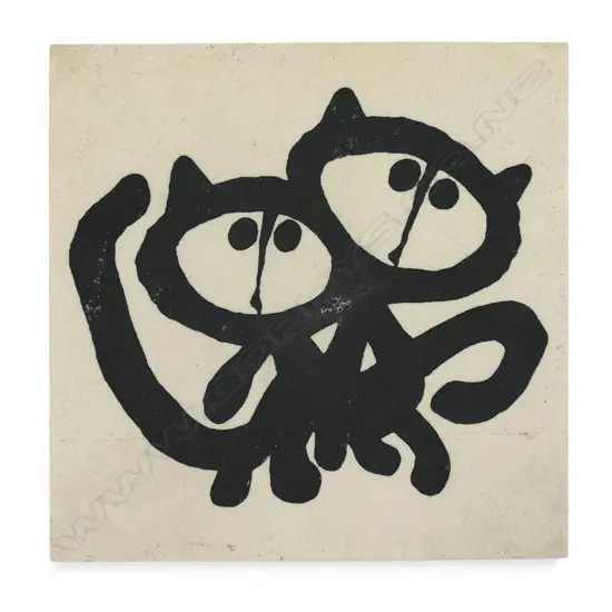 Ted Dutch tile with two black cats 1970s,