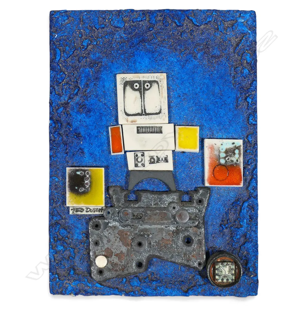 Ted Dutch (1928–2008) wooden wall tile with ceramic figures, Image 1++