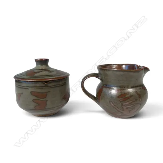 Harry and May Davis Crewenna Pottery milk jug and lidded sugar bowl,