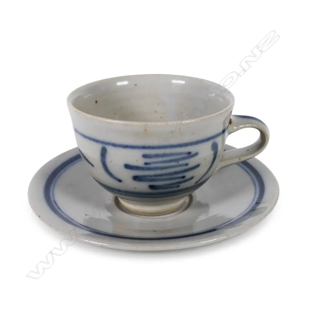 Harry & May Davis Crewenna Potteries cup and saucer, blue underglaze. H.70mm.  Dia.137mm Image 1++