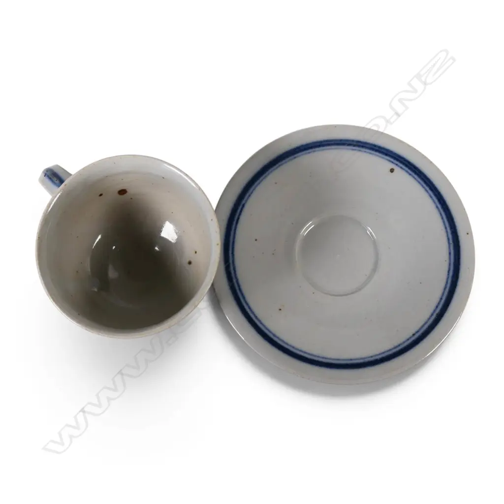 Harry & May Davis Crewenna Potteries cup and saucer, blue underglaze. H.70mm.  Dia.137mm Image 1++