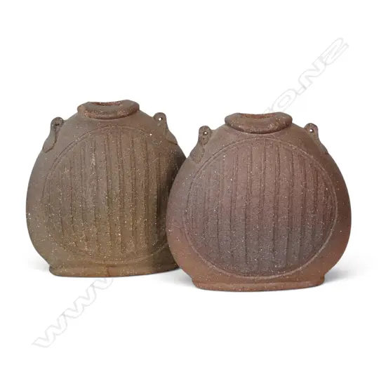 Pair Toby Stafford unglazed earth brown vases,