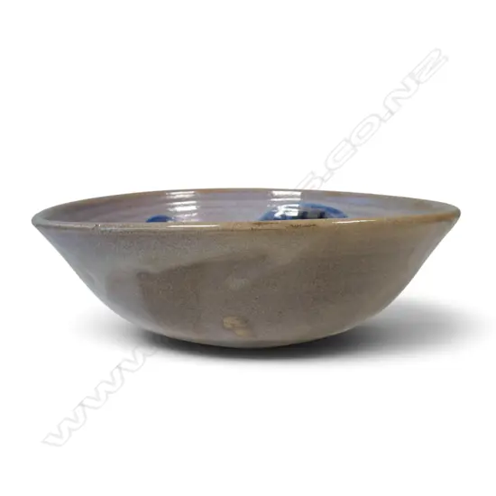 Helen Mason (1915-2014) large floral decorated bowl with pale mauve glaze interior,
