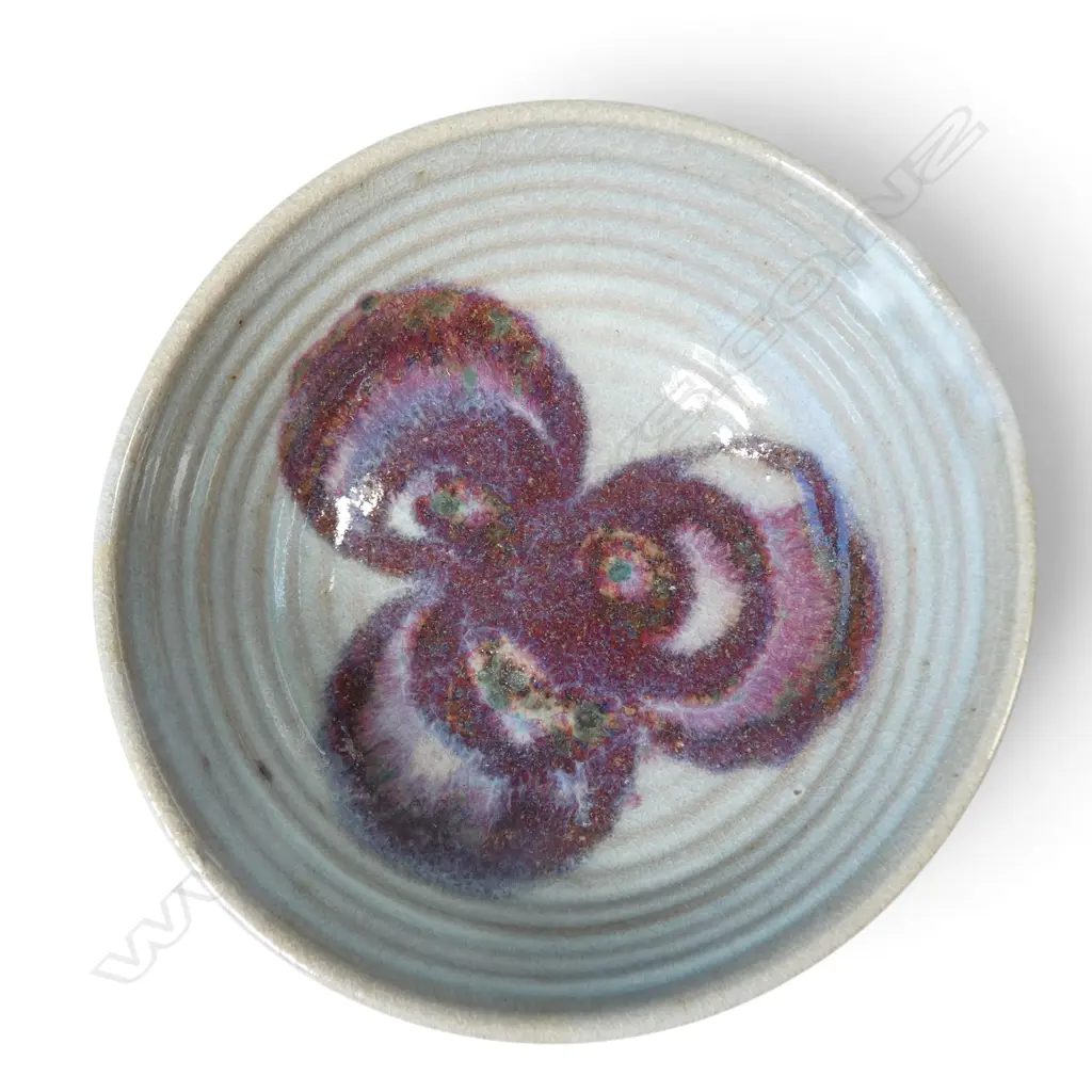 Two Helen Mason pottery pieces: a bowl with deep red floral and a mug, Image 1++