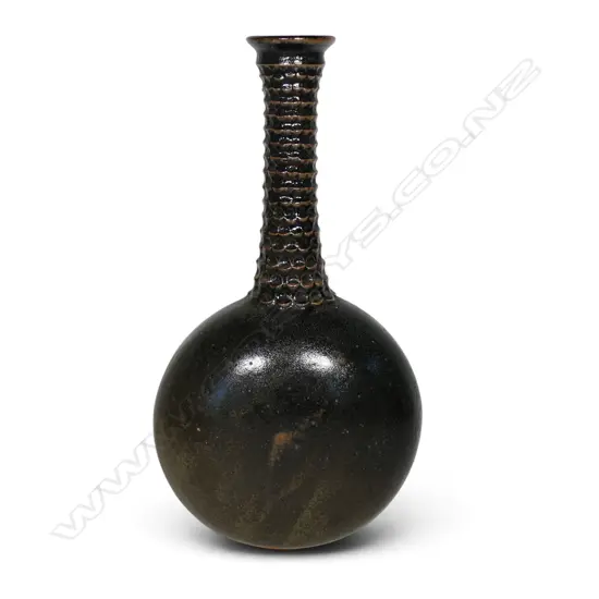 Graeme Storm vase with long textured neck,
