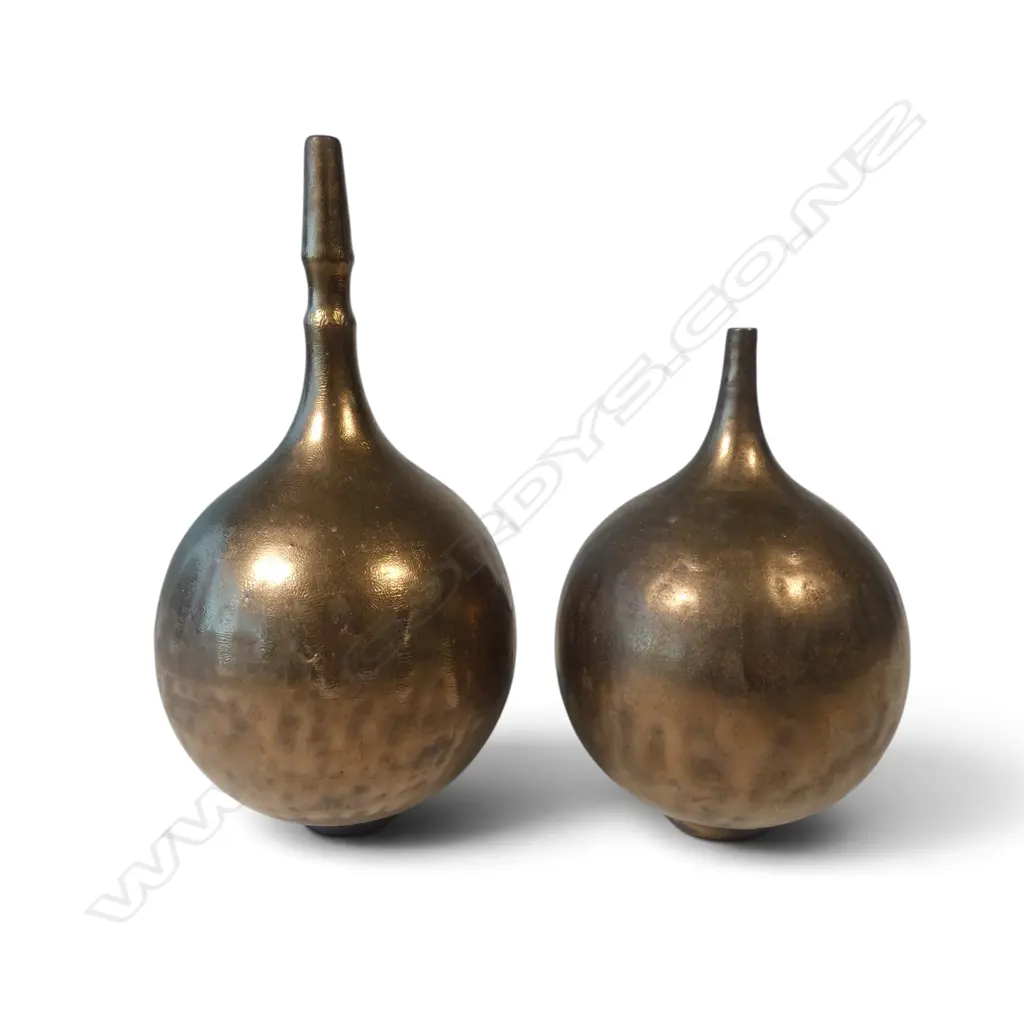 John Parker two metallic lustre spire vases, copper/manganese glazed. Image 1++