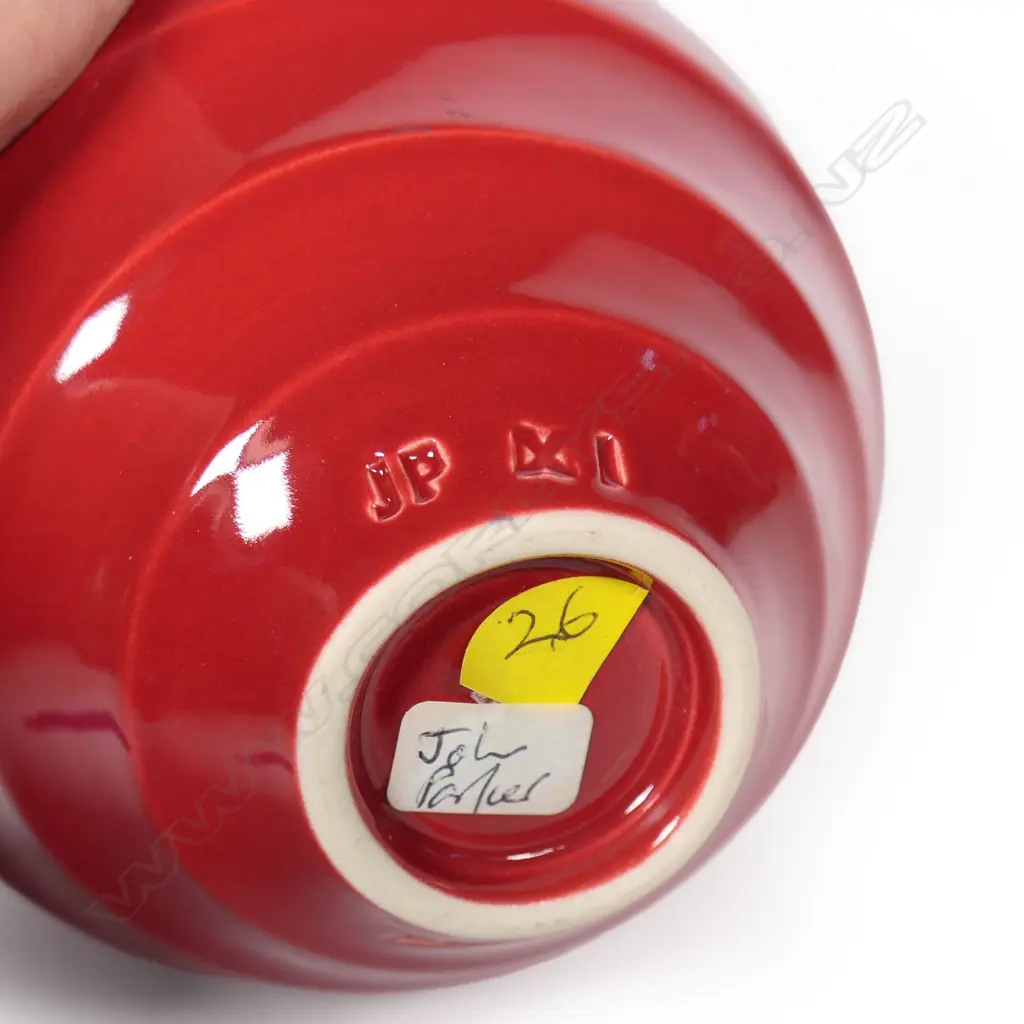 John Parker red glazed bottle vase, Image 1++