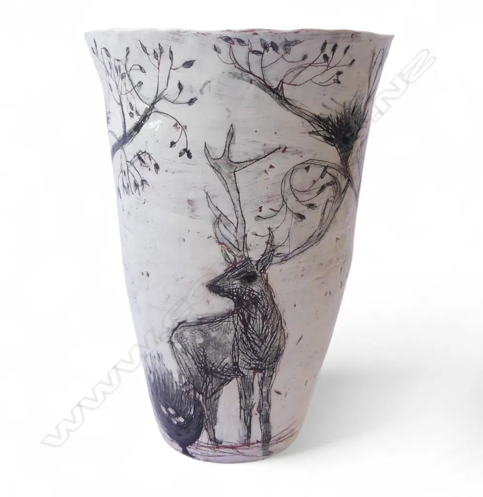 Jacqueline Leighton Boyce (UK) tall vase with woodland design, Image 1++