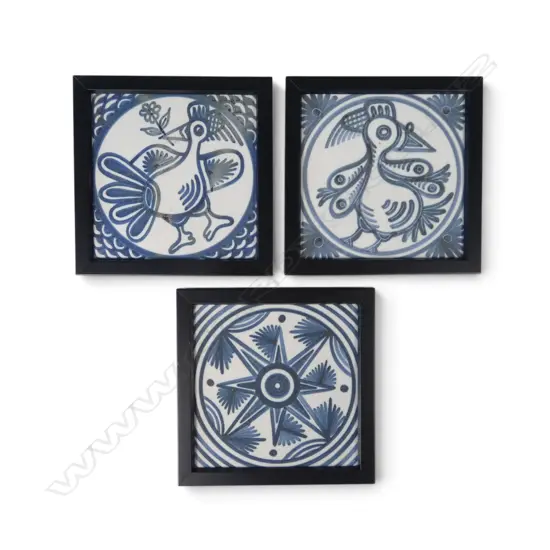 Three Anneke Borren framed wall tiles,