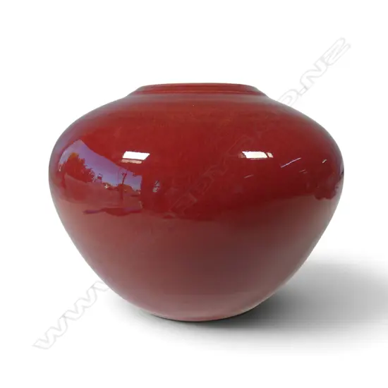 Craig Hall squat red glazed vase c.1980’s,