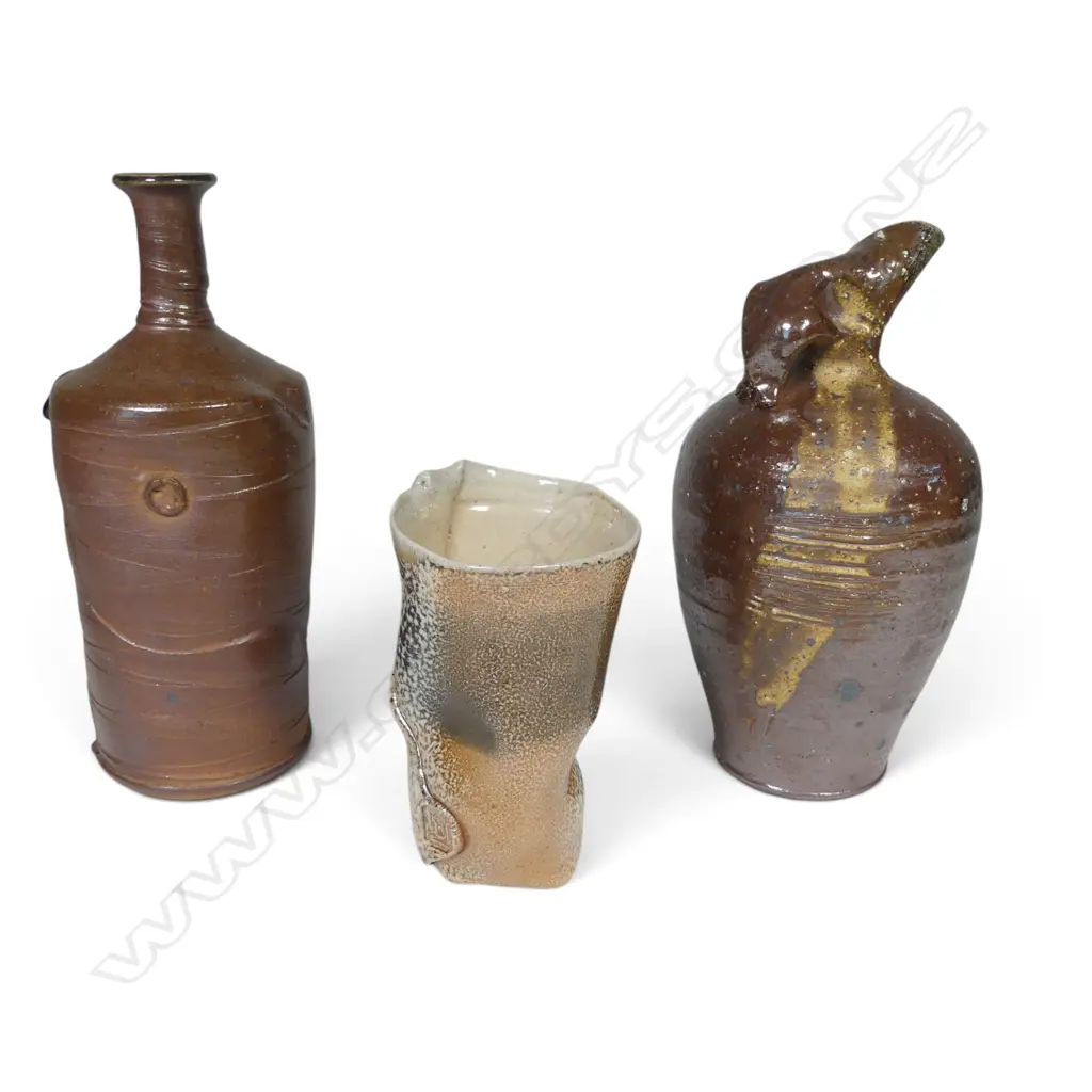 Ronald Boeisen two woodfired bottle vases and a beaker, Image 1++