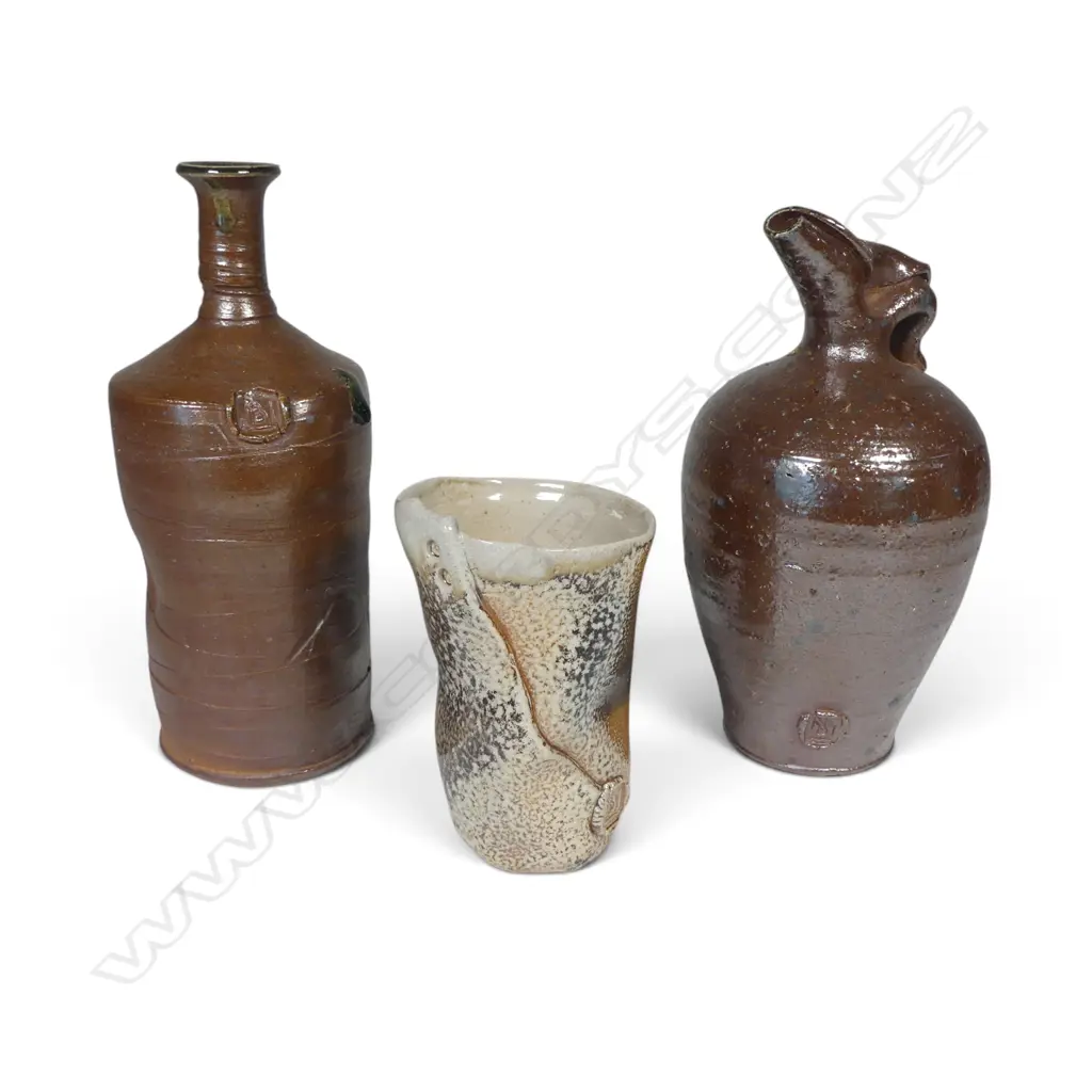 Ronald Boeisen two woodfired bottle vases and a beaker, Image 1++