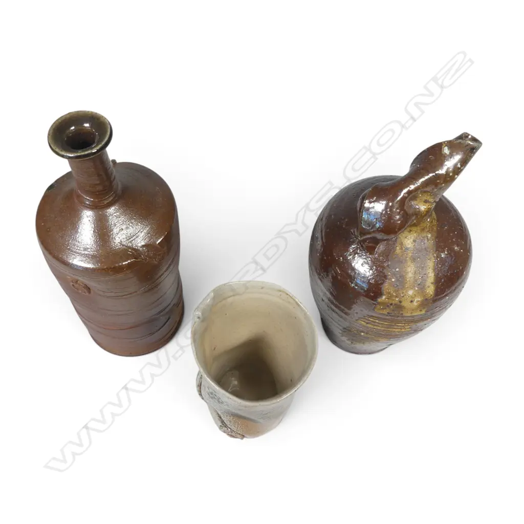 Ronald Boeisen two woodfired bottle vases and a beaker, Image 1++