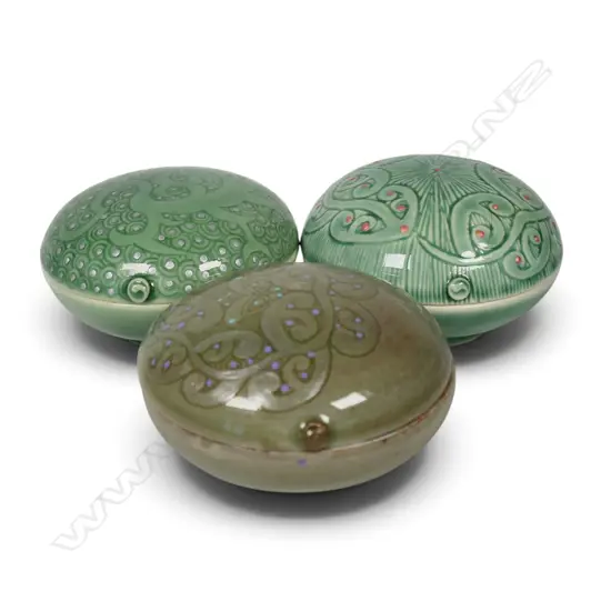 Three Keum Sun Lee trinket boxes,
