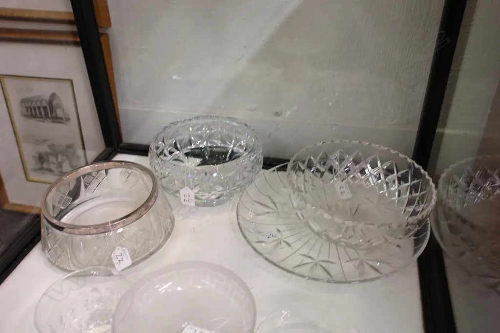 3 CUT CRYSTAL BOWLS + 1 PR. COMPOTE Image 1++