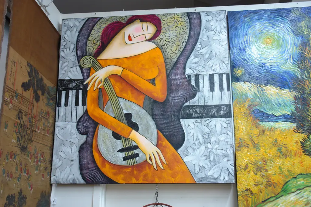 LARGE OIL LADY WITH LUTE Image 1++
