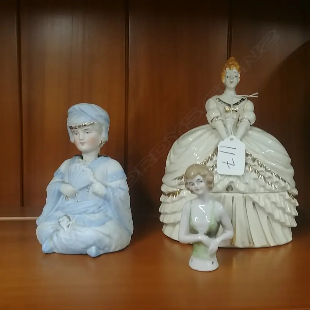 3 CERAMIC FIGURES - HALF DOLL ETC Image 1++