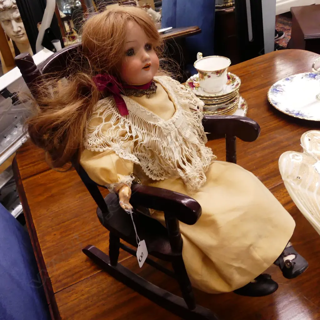 ANTIQUE CHINA DOLL IN CHAIR Image 1++