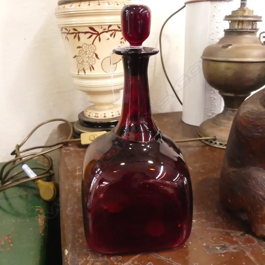 HAND BLOWN GLASS DECANTER AND POTTERY PLATE Image 1++