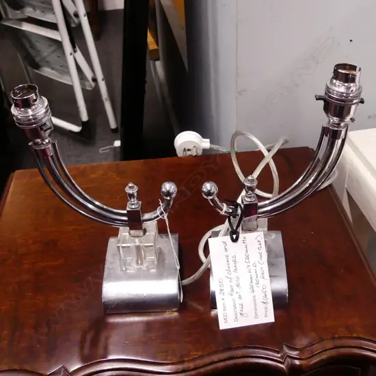 PAIR ART DECO STYLE CHROME LAMPS