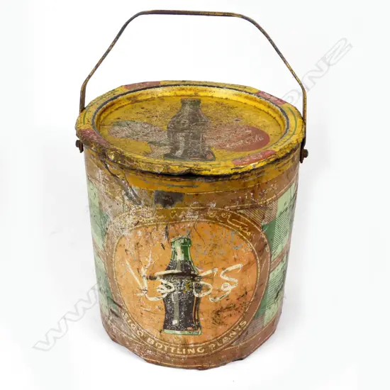 An original old metal Coca-Cola advertising lidded ice-bucket