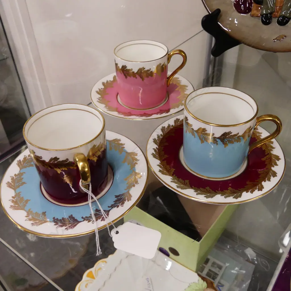 3 AYNSLEY COFFEE CUPS & SAUCERS 1788 Image 1++
