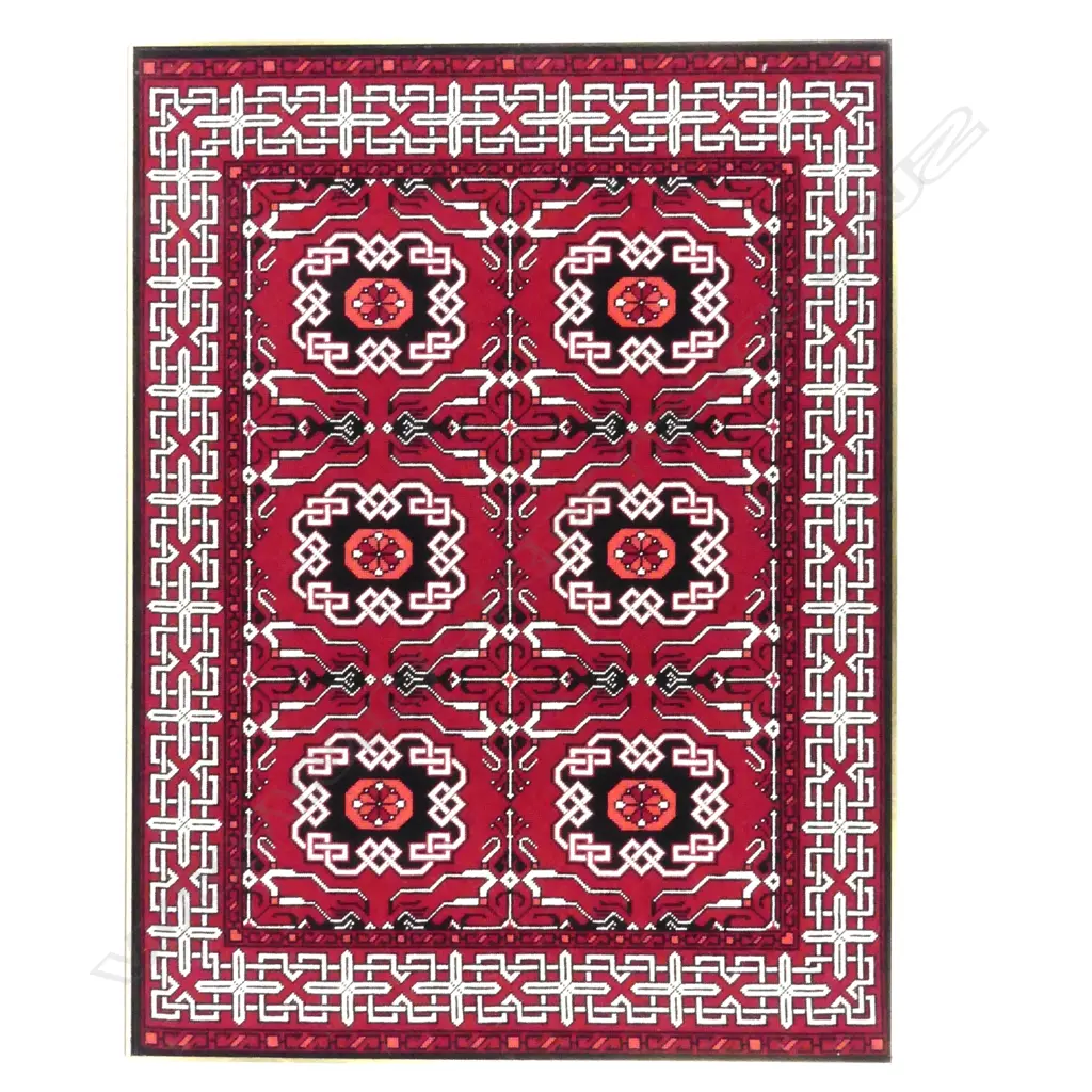 A hand embroidered framed panel depicting a Baluchi rug design Image 1++
