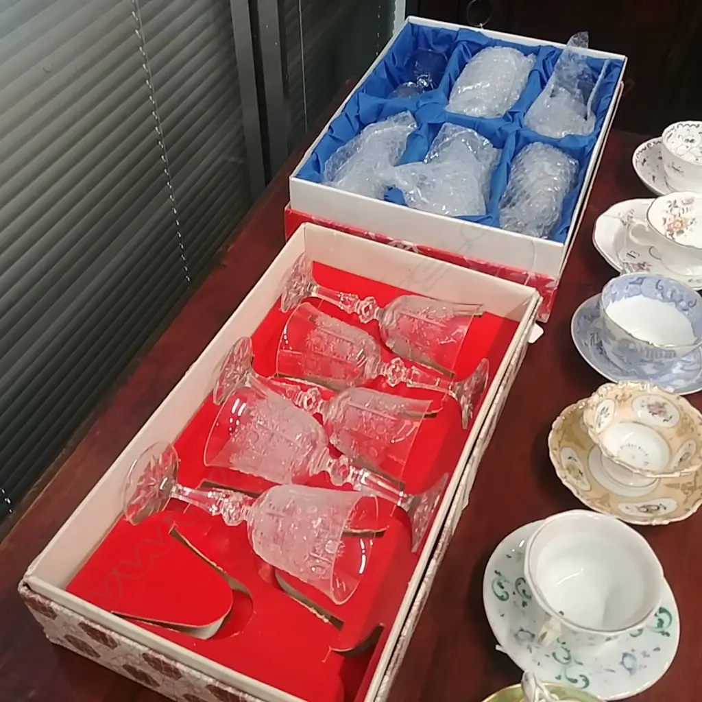 2 BOXED SETS BOHEMIA CUT CRYSTAL GLASSES Image 1++