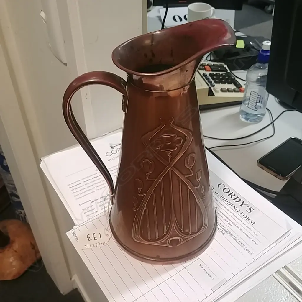 COPPER ART NOUVEAU JUG Image 1++