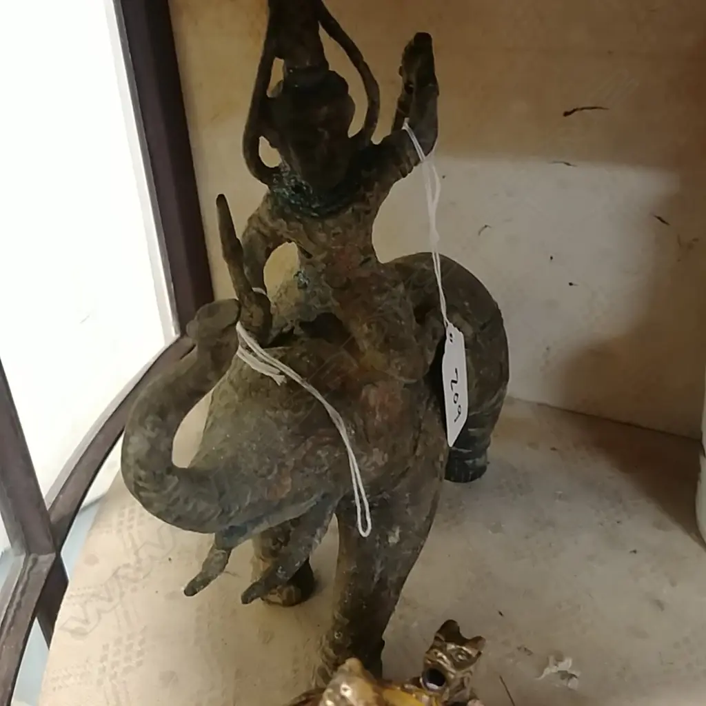 STH EAST ASIAN BRONZE ELEPHANT & RIDER Image 1++