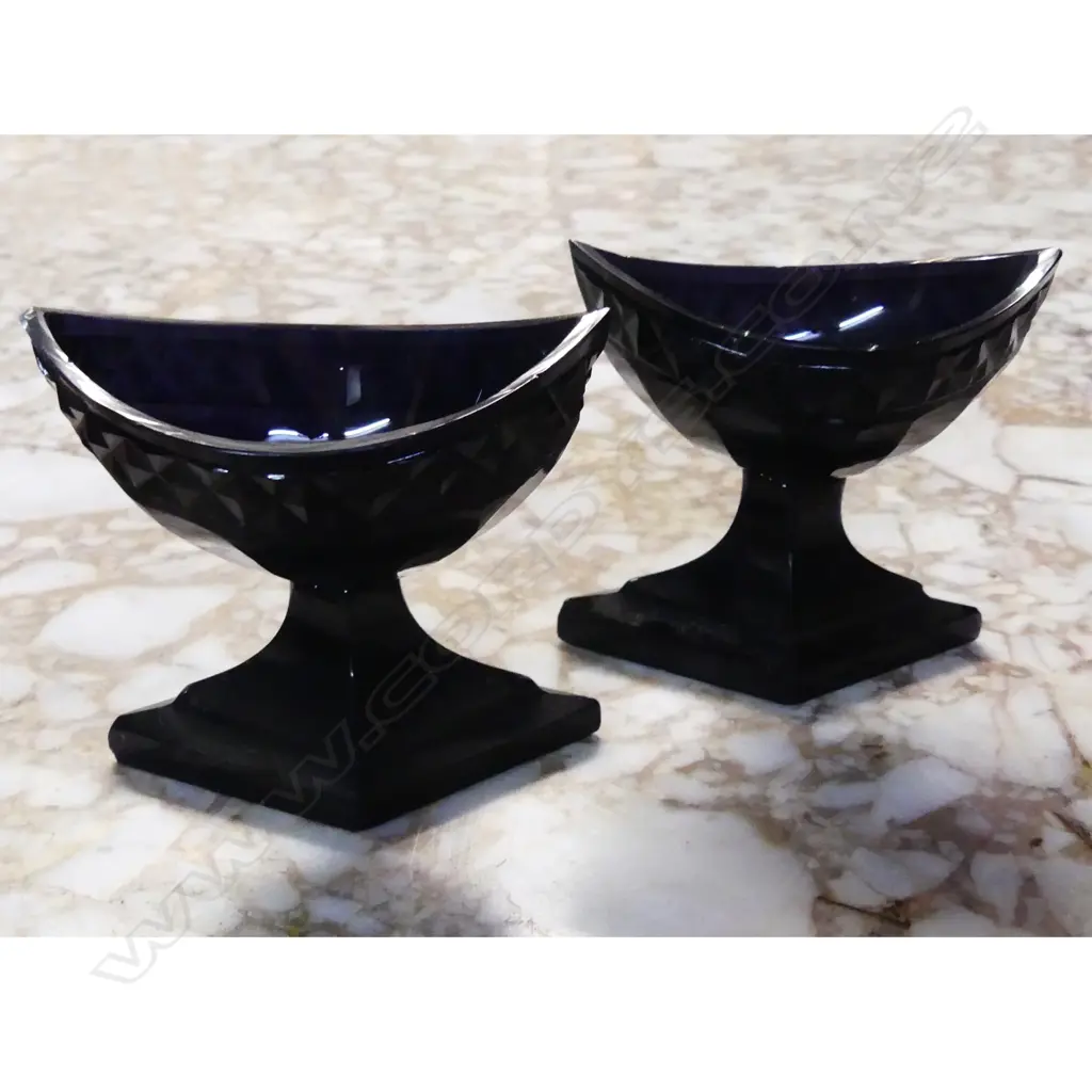 PAIR 19THC GLASS SALTS - DEEP PURPLE/BLACK  COLOUR Image 1++