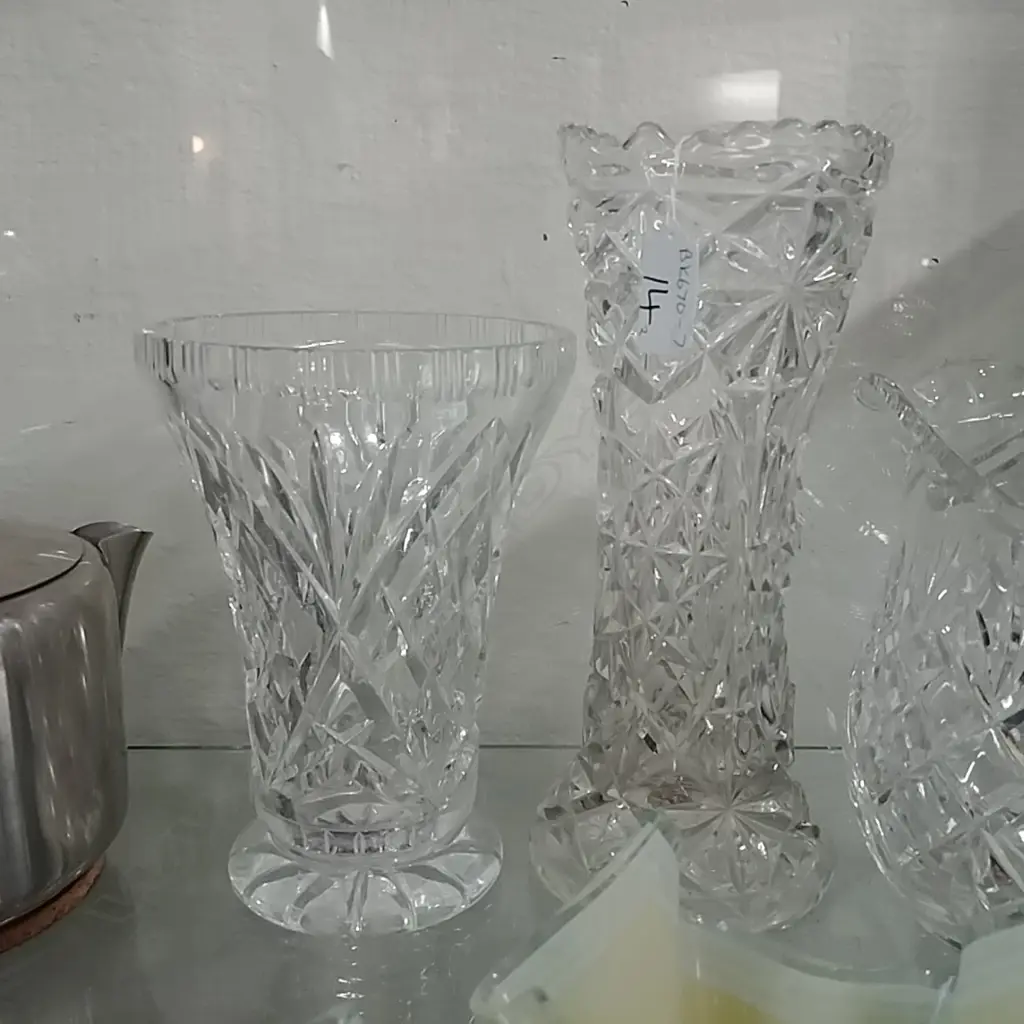 CRYSTAL VASE AND PRESSED GLASS VASE Image 1++