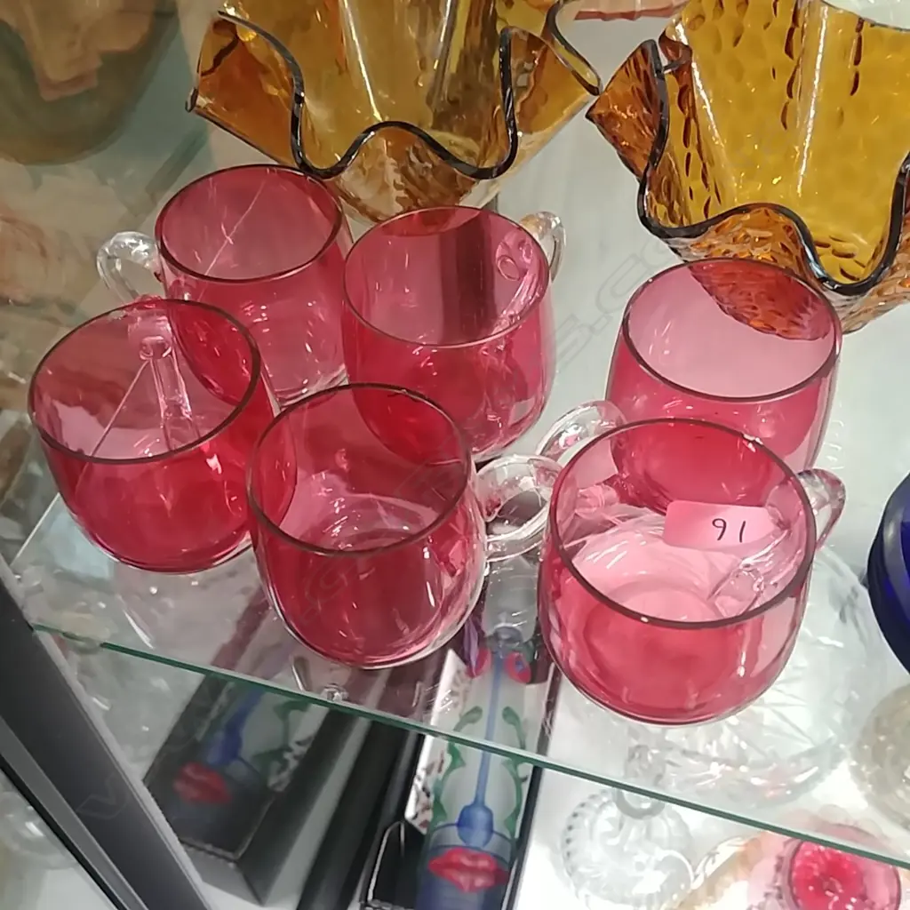 6 CRANBERRY GLASS CUSTARD CUPS Image 1++
