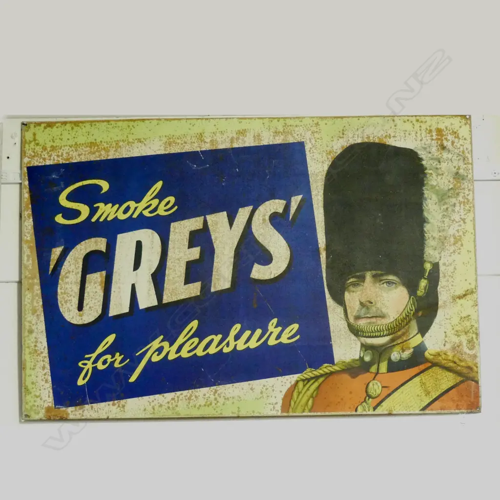 A vintage Greys' Cigarettes tin outdoor advertising sign Image 1++