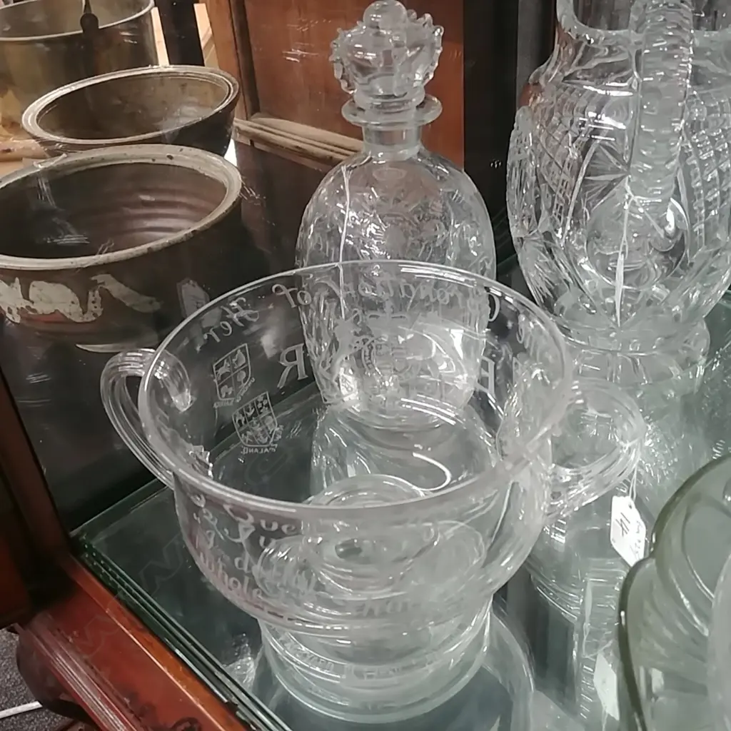 CORONATION ETCHED CRYSTAL; DECANTER AND BOWL Image 1++