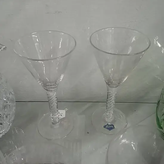 2 AIR TWIST CORONATION ETCHED CRYSTAL GLASSES