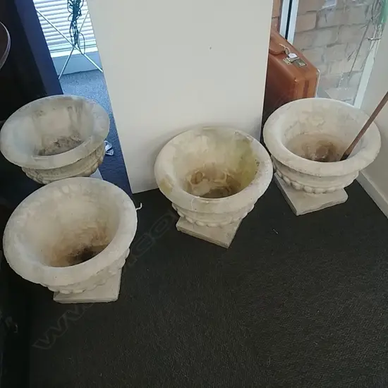 4 CEMENT GARDEN URNS 