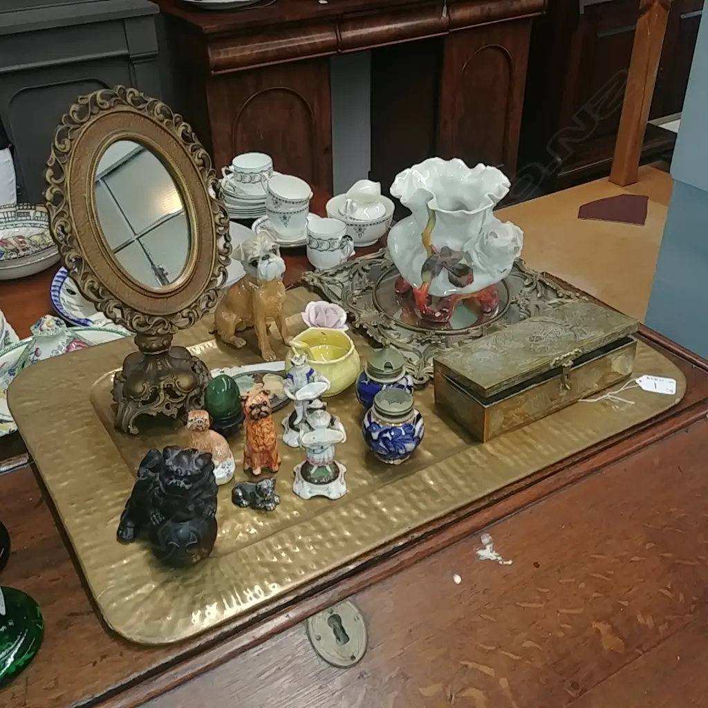 BRASS TRAY OF COLLECTABLES Image 1++