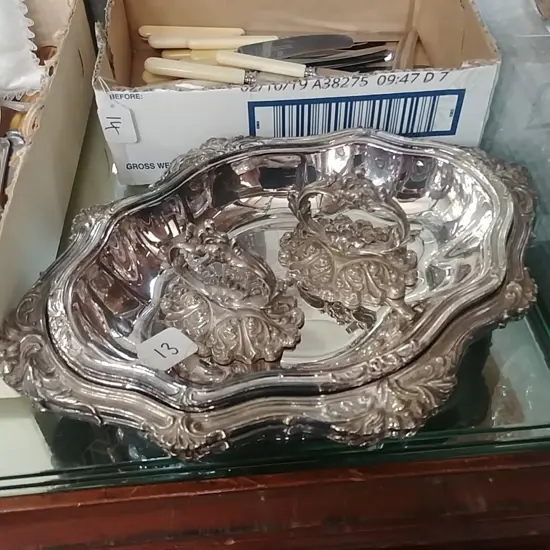 PAIR OF SILVER PLATE ENTREE DISHES