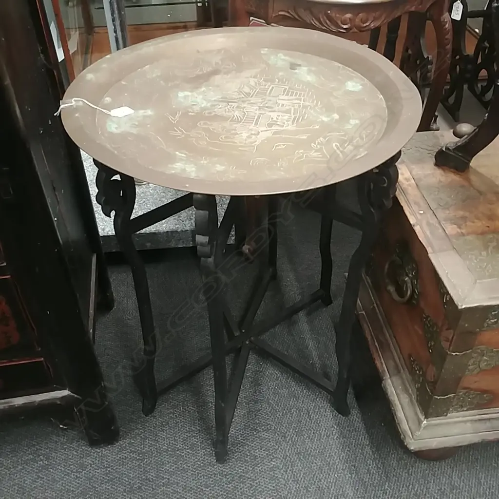 CHINESE BRASS TOP FOLDING TABLE  Image 1++