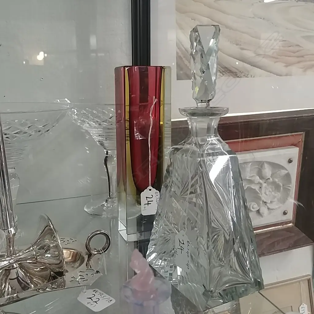 CUT GLASS BOTTLE & OTHER VASE  Image 1++